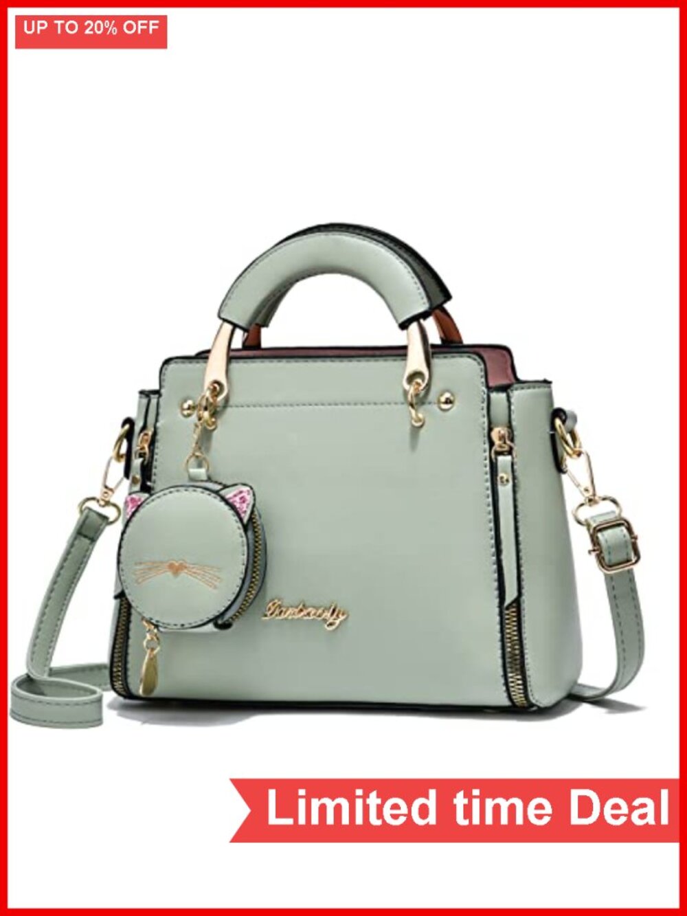 Women's Crossbody Satchel Bag PU Leather Kitten Charm Tote Shoulder Bag